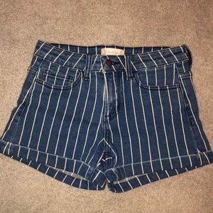 High waisted striped jean shorts